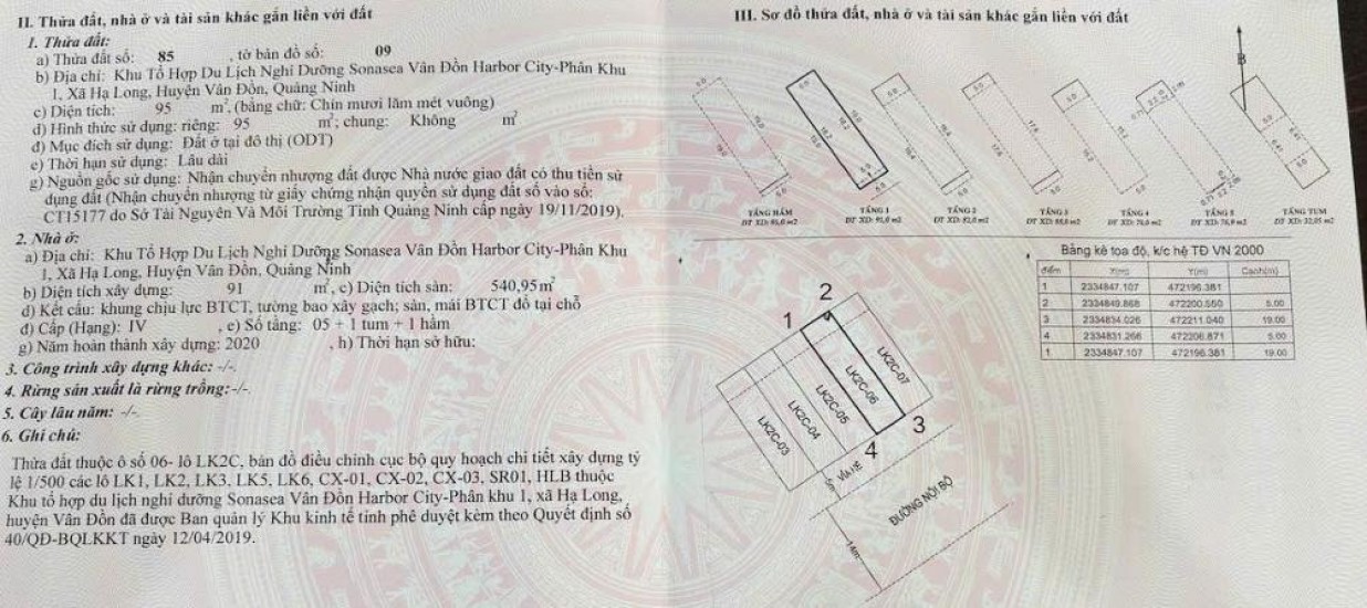  Cần bán lô đất cực phẩm trong Khu Tổ Hợp Du Lịch Nghỉ Dưỡng Sonasea Vân Đồn Harbor City - Phân khu 1, Quảng Ninh 